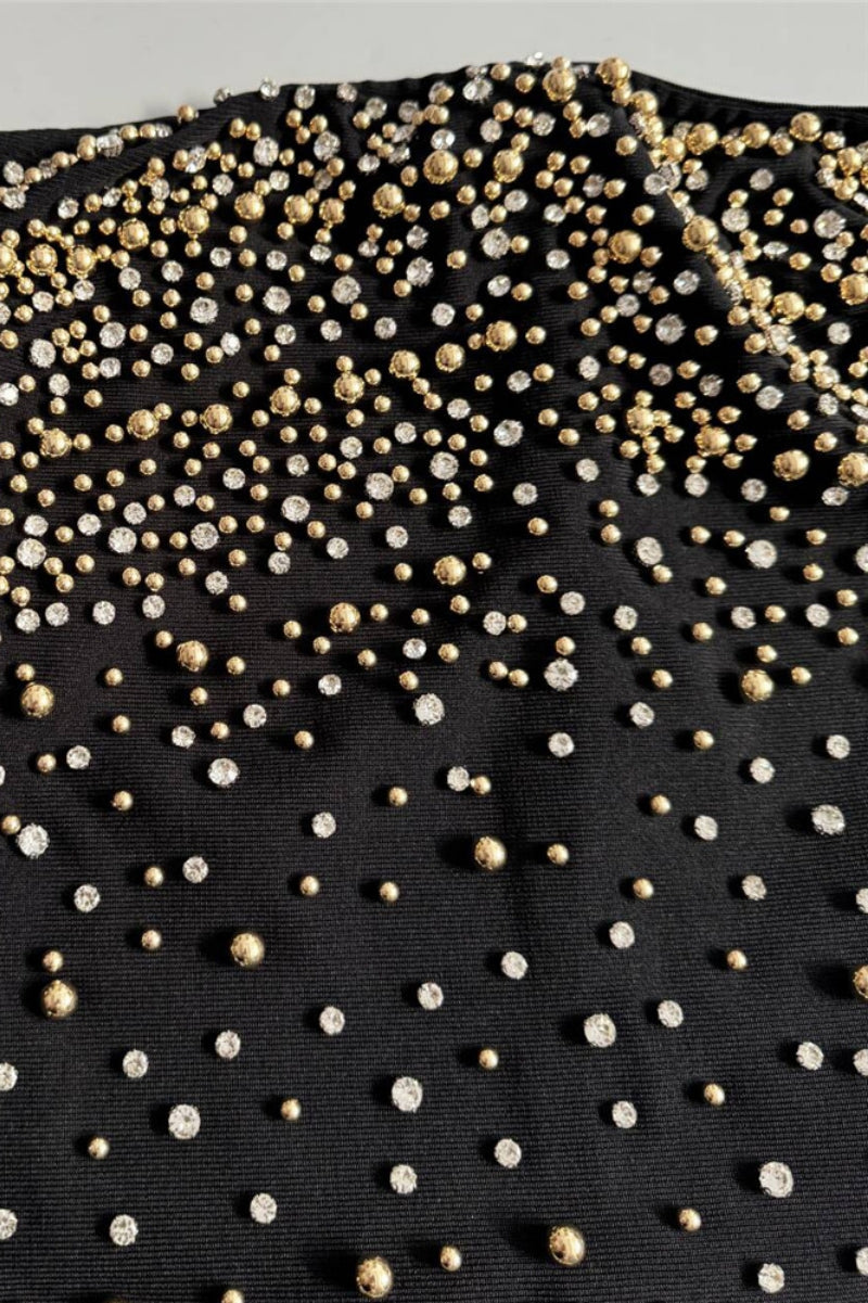 Ellis Black Beaded Diamond Maxi Dress