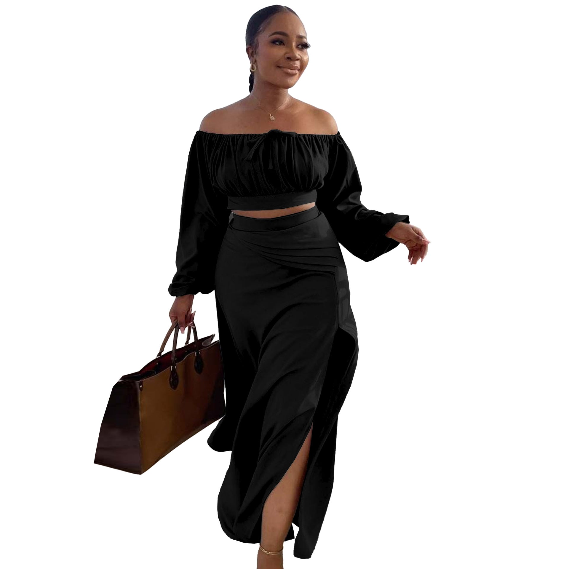 Sexy Lantern Sleeve Suit Two Piece Set