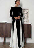 Mock Neck Long Sleeve Pleated Godet Panel Fit and Flare Maxi Dress