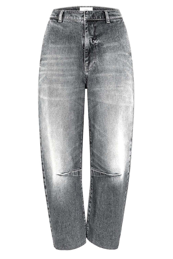 Casual Meetup Washed Denim Mid Rise Pocketed Barrel Jeans