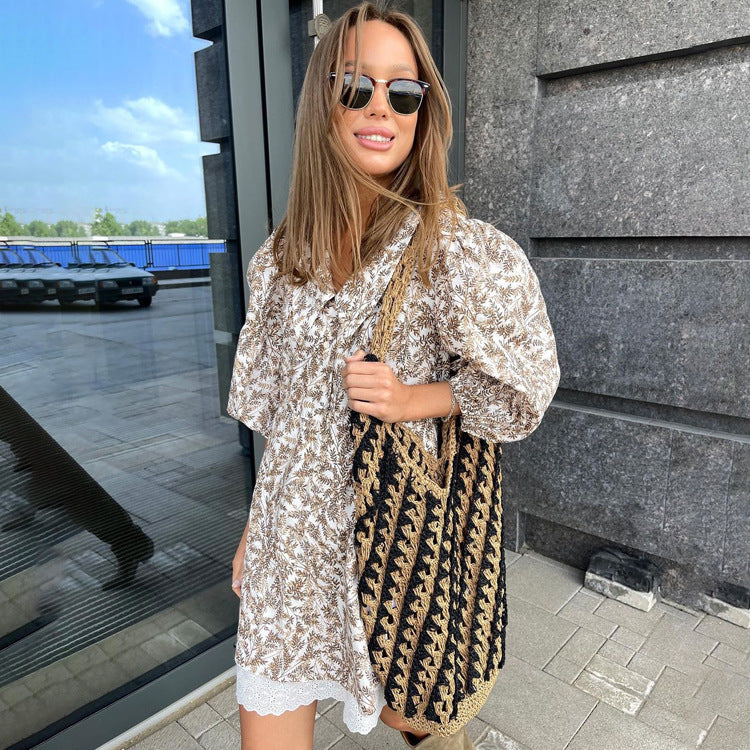 Mariola Minimalist Women's Blouse Dress with Floral Pattern and Puff Sleeves Everyday Luxe Edit