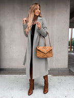 Solid Color Woolen Long Sleeve Trench Coat