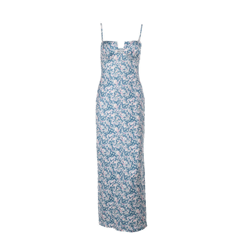 Paisley Print Spaghetti Strap Bustier Cutout Bodycon Maxi Dress