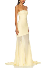 Solid Color Sleeveless Off-shoulder Mesh-paneled Fitted Maxi Dress