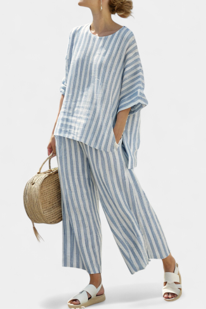 The Federica Set — Striped Linen Top & Trousers