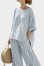 The Federica Set — Striped Linen Top & Trousers