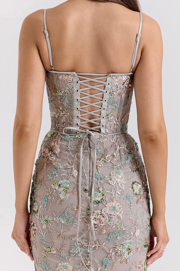 Stylish Sleeveless Halter-neck Slim-fit Backless Tie-up Elegant Maxi Dress
