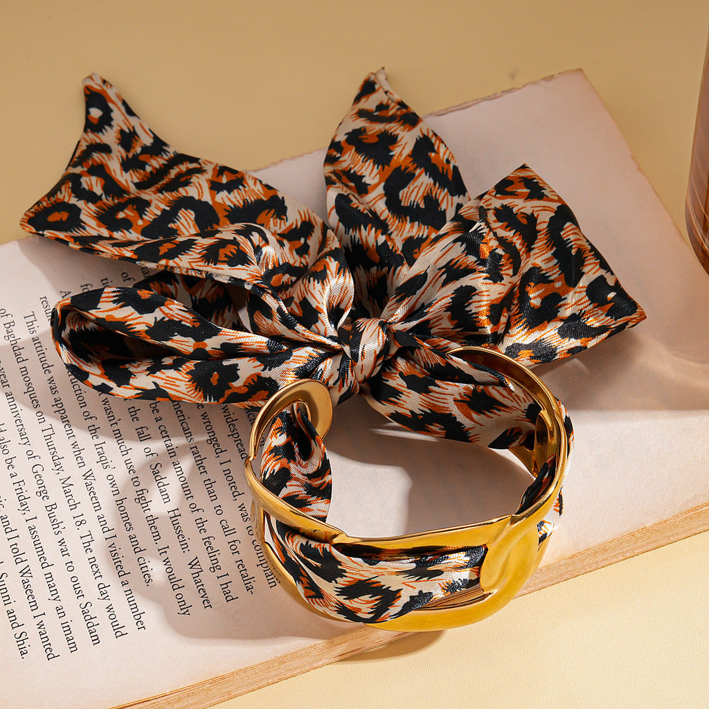 Stainless Steel Hollow Fabric Open Bracelet