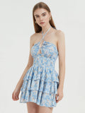 Strapless Lace-Up Waist Mini Dress