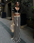 Cutout Striped Knitted Women Skirt Set