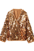 Fashion Sequined Long-sleeved V-neck Loose Lace-up Cardigan