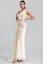 Cadie Strapless Split Mesh Maxi Dress