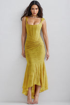 Kit Yellow Ruched Fishtail Maxi Dress