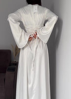 Satin Crew Neck Bell Sleeve Column Maxi Dress