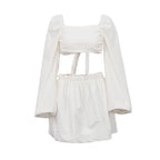 Spring Summer Suit Women Clothing Lace up Tube Top Backless Top Pleated High Waist Short Skirt Two Piece Set