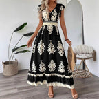 Aurora Minimalist Women's Embroidered V Neck Maxi Dress Elevated Occasion Wear