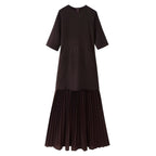 Dolman Sleeve Knit Bodice Pleated Midi Dress