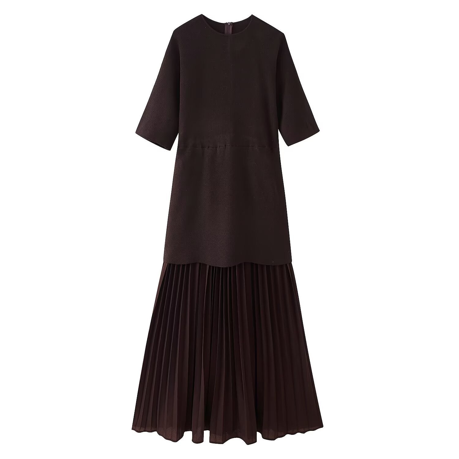 Dolman Sleeve Knit Bodice Pleated Midi Dress