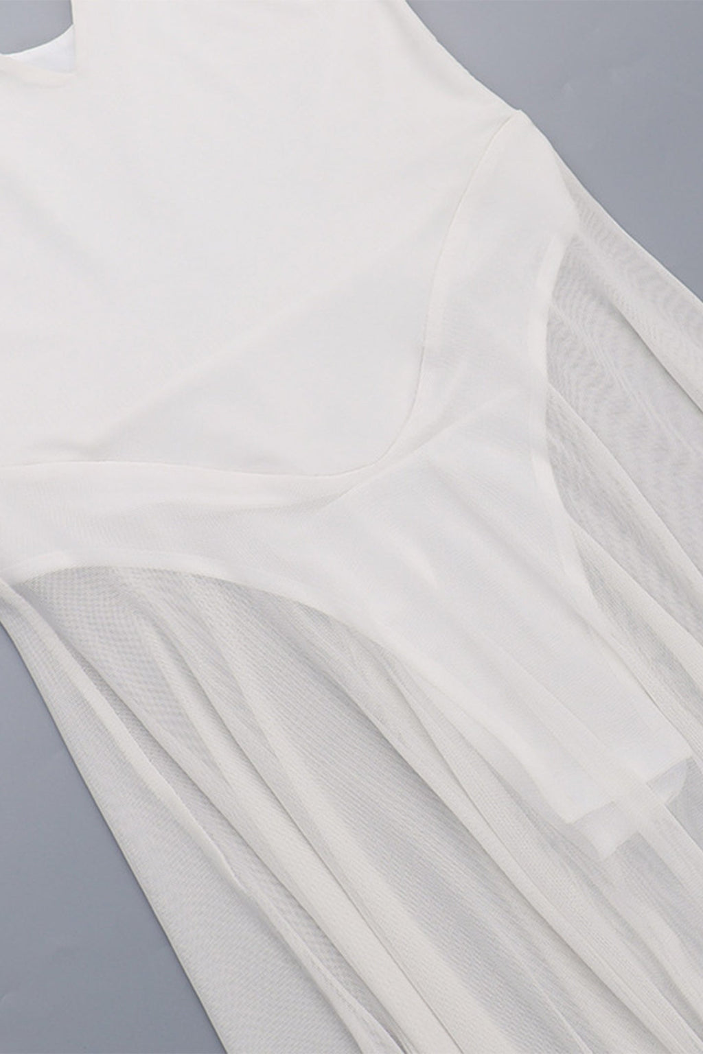 Deep V-Neck Ring Strap Drop Waist Sheer Pleated Maxi Gown