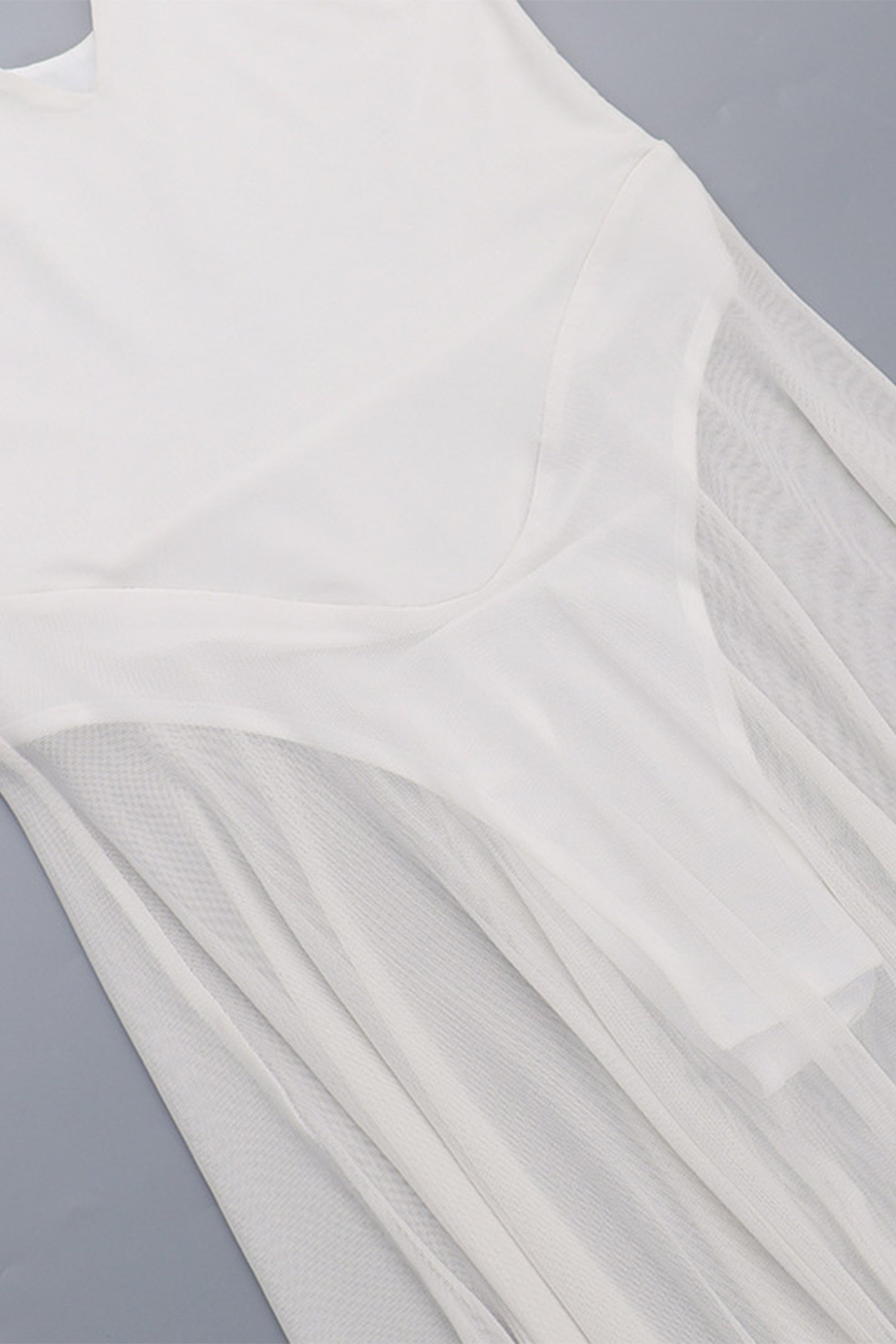 Deep V-Neck Ring Strap Drop Waist Sheer Pleated Maxi Gown