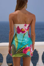 Beach Club Sequin Unique Print Strapless Stretch Mini Dress