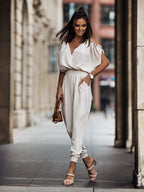 V neck Plunge Casual Jumpsuit
