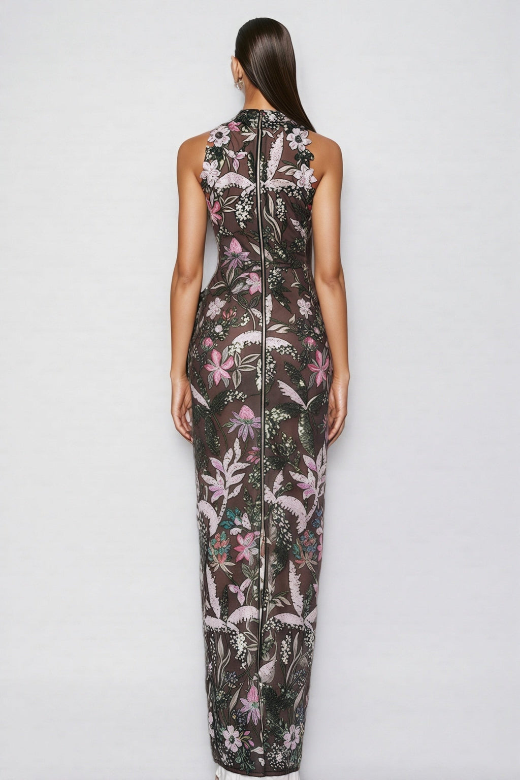 Charkd Lace Embroidered Flower Maxi Dress