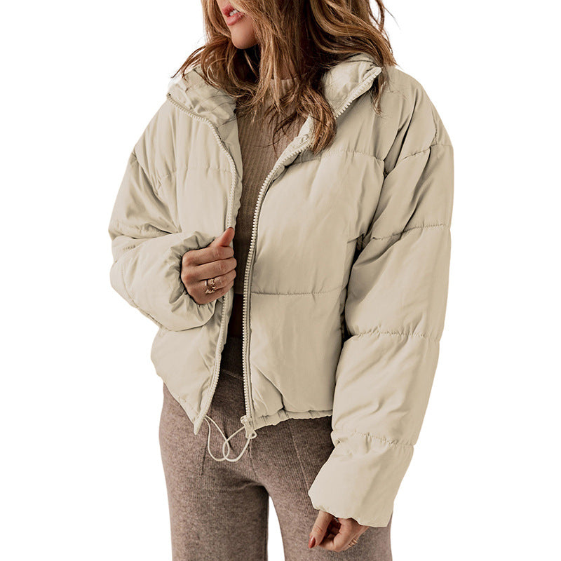 Solid Stand-Collar Thick Zipper Jacket
