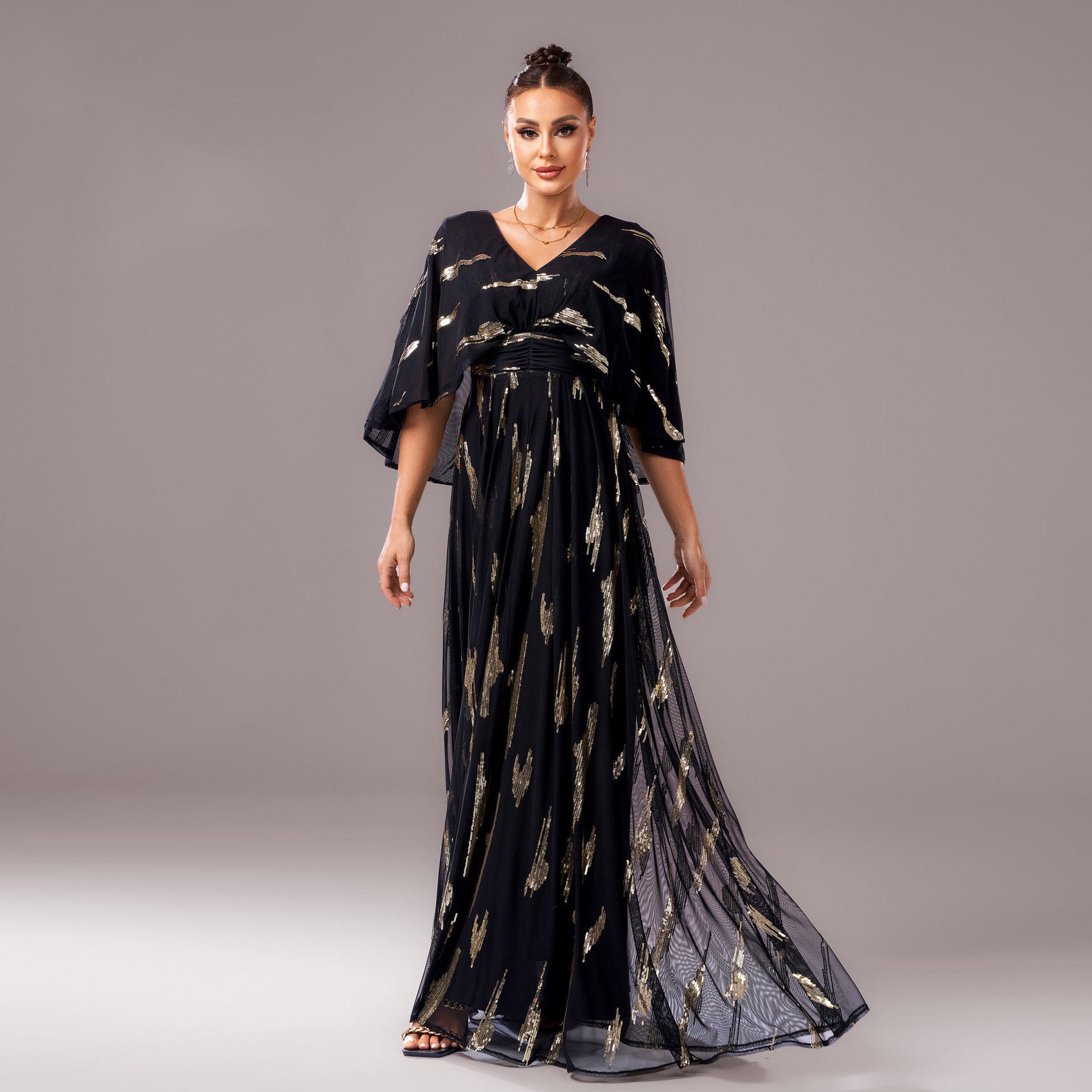 Elegant V neck Half Sleeves Evening Dress Bridesmaid Dress