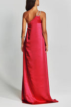 Charming Glance Satin Metal Hardware One Shoulder Loose Maxi Dress