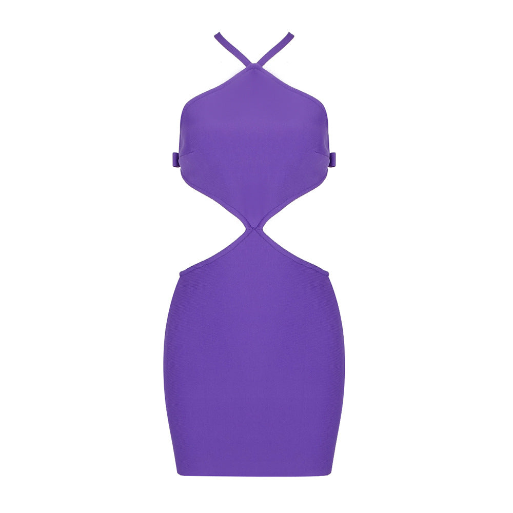 Halter Neck Crisscross Bow Strap Open Back Mini Dress