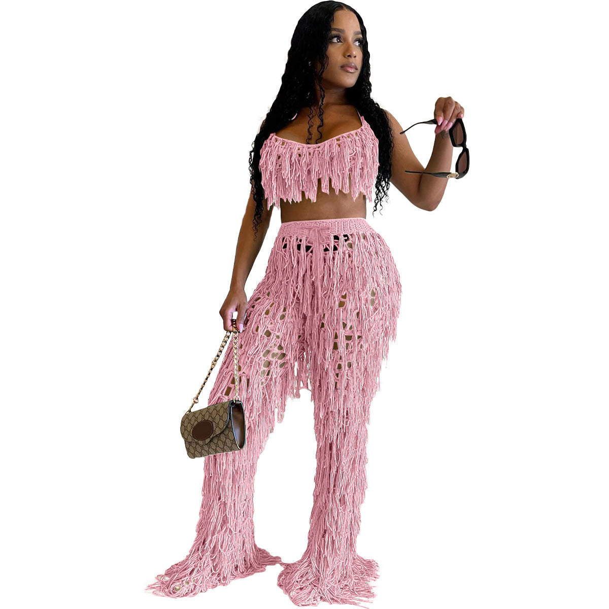 Sexy See through Crochet Tassel Beach Suit