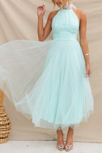 Fairy Vibes Tulle Gathered Detail Halter Maxi Dress