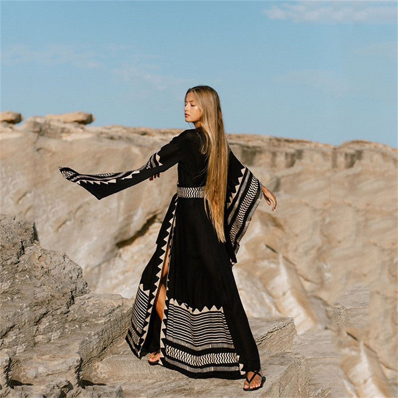 Polyester Printed Beach Cover-up Sexy Cardigan Loose plus Size Sun Protection Shirt Beach Cover Up