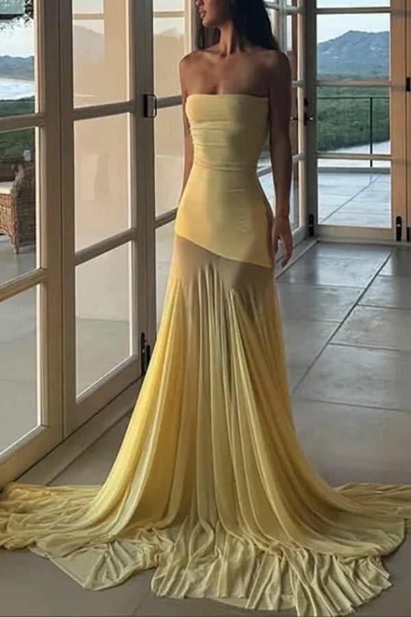 Solid Color Sleeveless Off-shoulder Mesh-paneled Fitted Maxi Dress