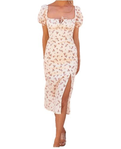 Frida Minimalist Women's Floral Print Puff Sleeve Midi Dress Premium Wardrobe Essential