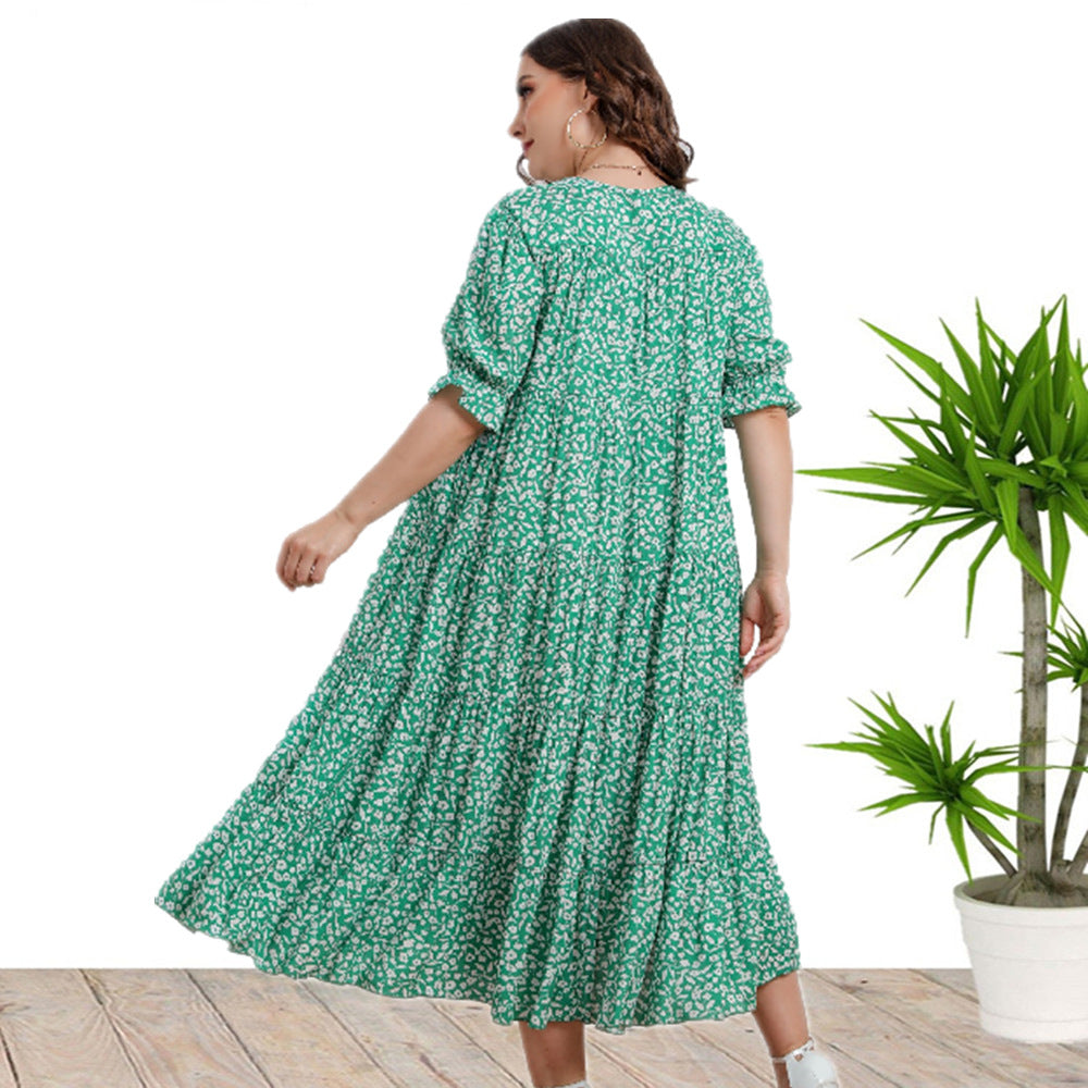 Short Sleeve Rayon Printed Loose Dress