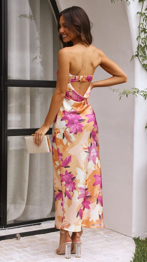 Nina Aesthetic Solid Satin Long Dress with Fold Over Neckline Designer Edit