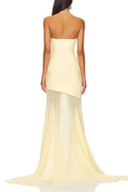 Solid Color Sleeveless Off-shoulder Mesh-paneled Fitted Maxi Dress