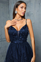 Valentina Blue Mesh Slit Maxi Dress