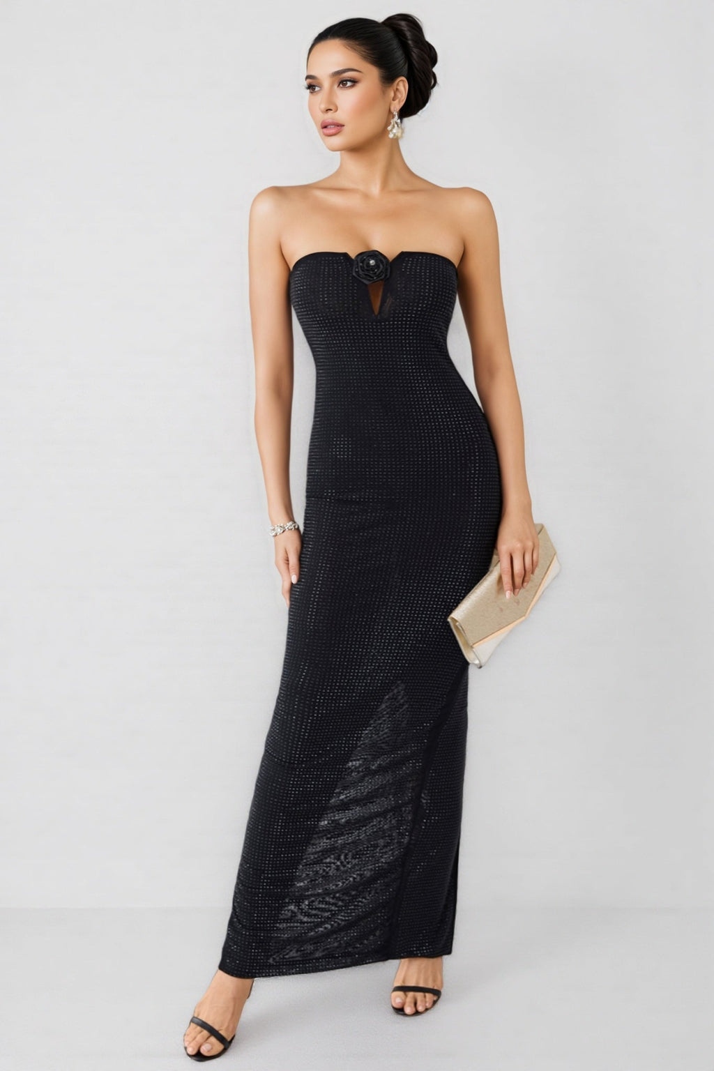 Maisie Beaded Floral Sheath Maxi Dress