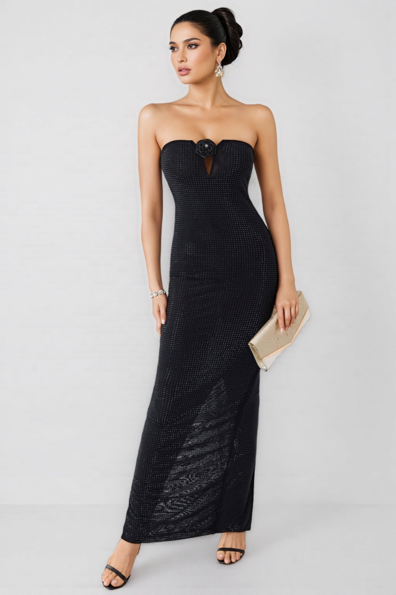 Maisie Beaded Floral Sheath Maxi Dress