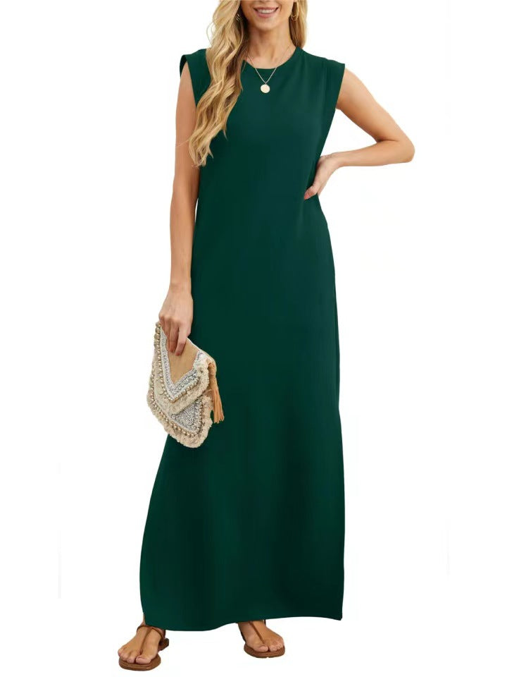 Crew Neck Muscle Tank Sleeveless Relaxed Shift Maxi Dress