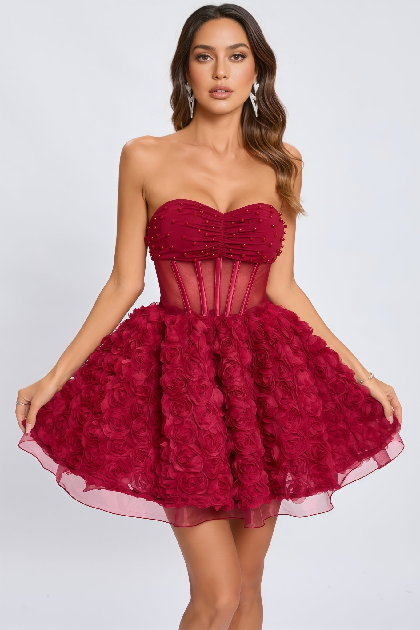 Gage 3D Floral Mesh Puffy Mini Dress