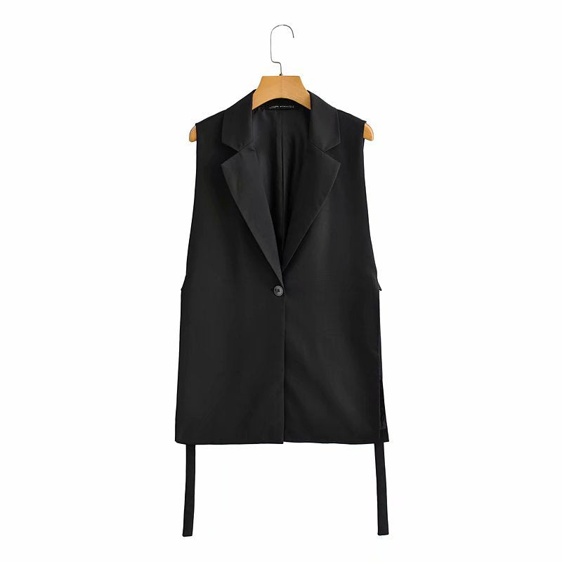 Solid Color Split Vest Blazer