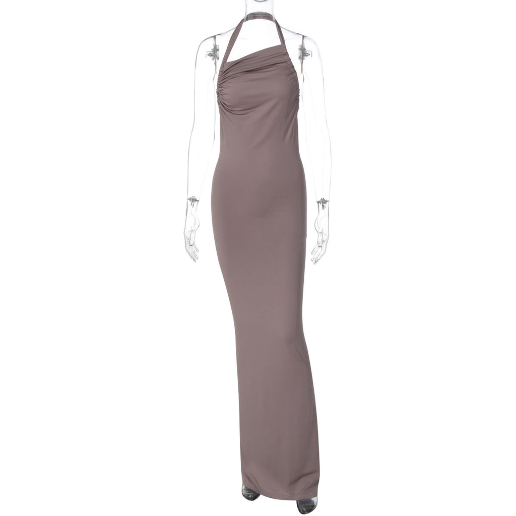Halter Neck Ruched Bodice Mermaid Hem Bodycon Maxi Gown