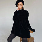 Leila Statement Women's a Line Dress with High Collar and Ruffle Details Chic Silhouette Collection
