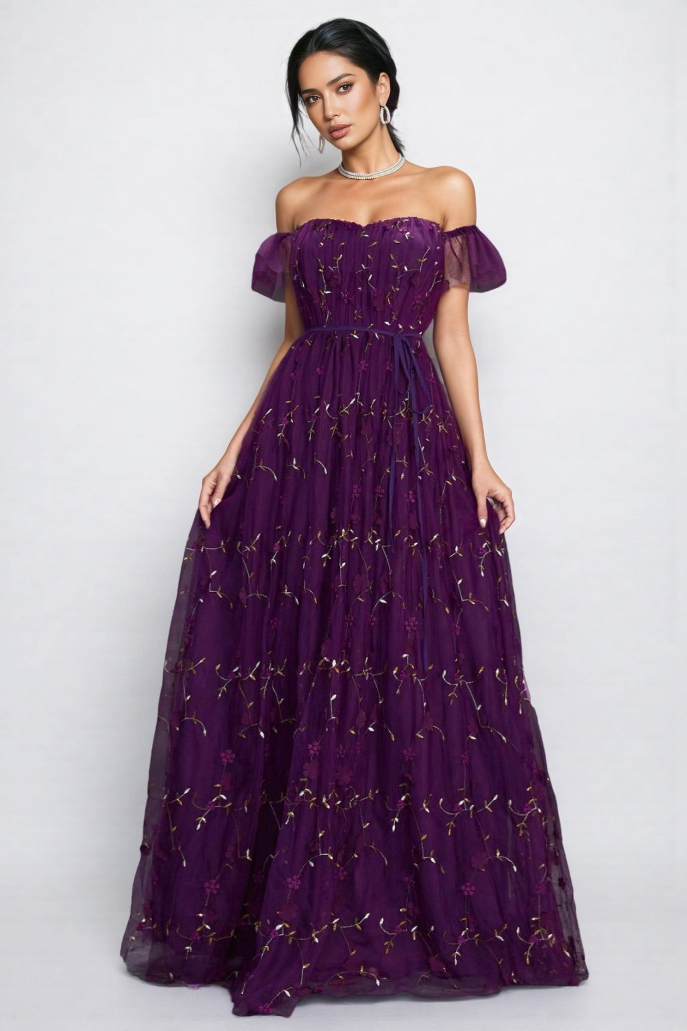 Vesper Purple One Shoulder Floral Maxi Dress