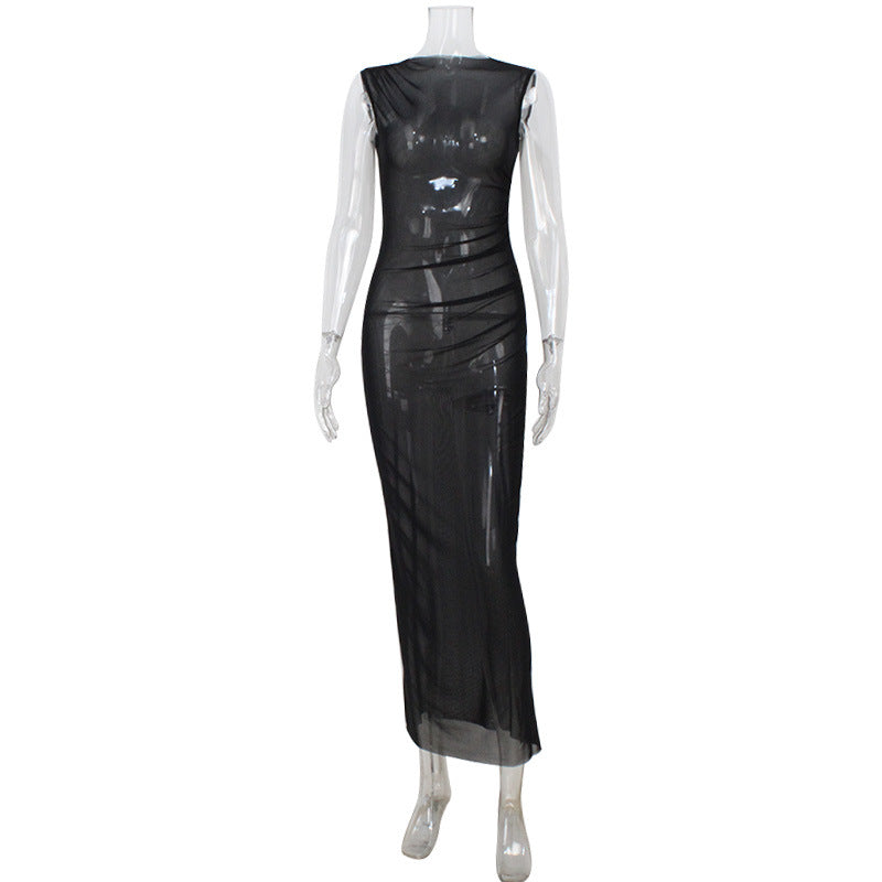Elegant Mesh See through Sleeveless Slim Fit Sexy Gown