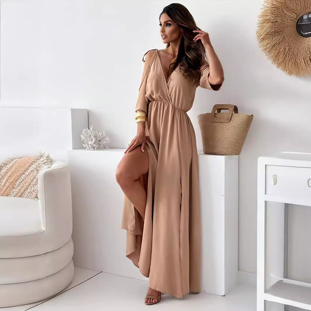 Solid Color Sexy Mid Length Dress